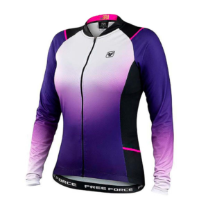 Camisa Ciclismo Feminino Free Force Sport ML Snowy Pto/ Roxo Tam P