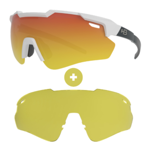 Óculos HB Shield Evo 2.0 Matte Whitte Graphite Red Chrome + Lente Yellow Night Driver