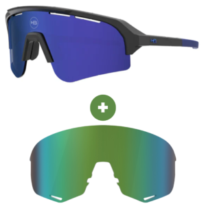 Kit Óculos HB Edge S Matte Black Blue Chrome + Lente R Green Chrome