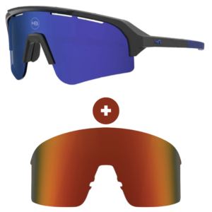 Kit Óculos HB Edge S Matte Black Blue Chrome + Lente Red Chrome