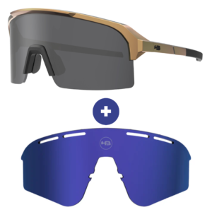 Kit Óculos HB Edge Gloss Gold Matte Black Gray + Lente S Blue Chrome