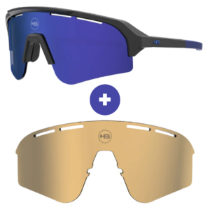 Kit Óculos HB Edge S Matte Black Blue Chrome + Lente S Gold Chrome