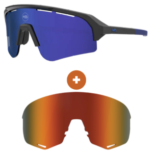 Kit Óculos HB Edge S Matte Black Blue Chrome + Lente R Red Chrome