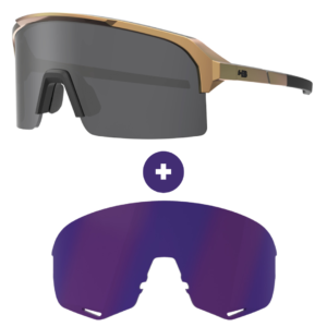 Kit Óculos HB Edge Gloss Gold Matte Black Gray + Lente R Blue Chrome