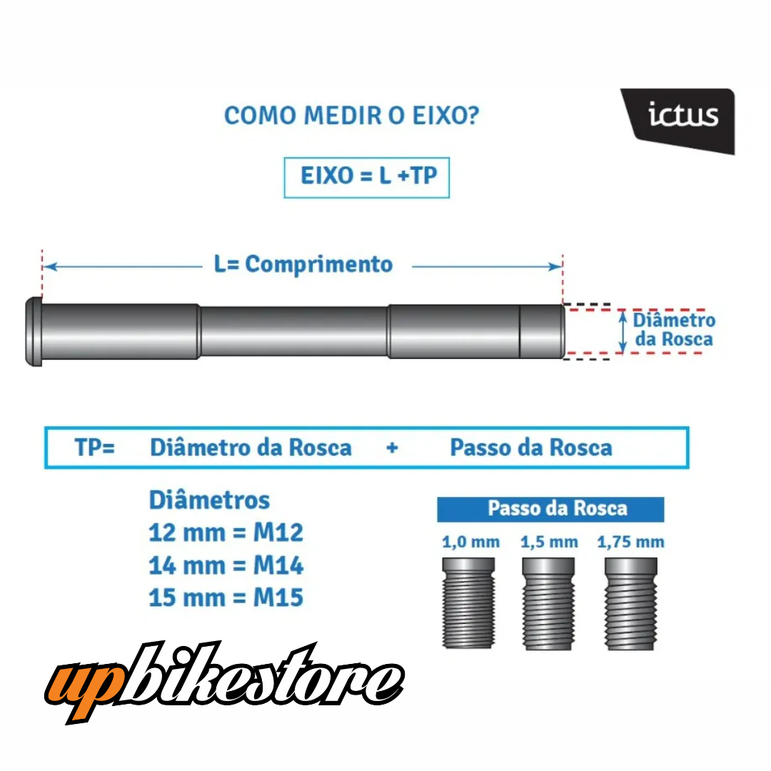 Eixo ICTUS Dianteiro Speed c/ Arruela 118,5x12mm Rosca1,75mm - Imagem 2